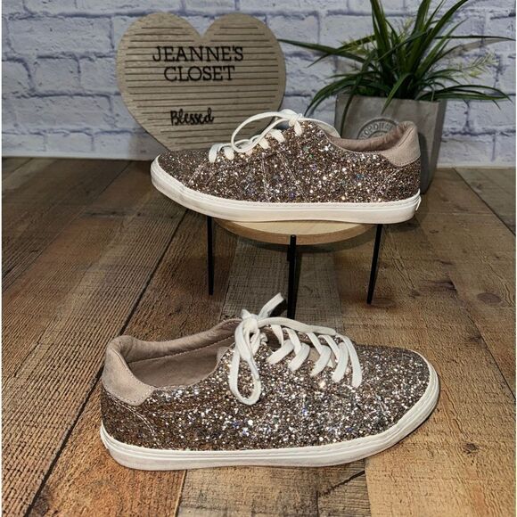 Old Navy Court Sneakers S/480544-01 Womens Size 8 M PINK Glitter/Taupe Canvas - Picture 1 of 11